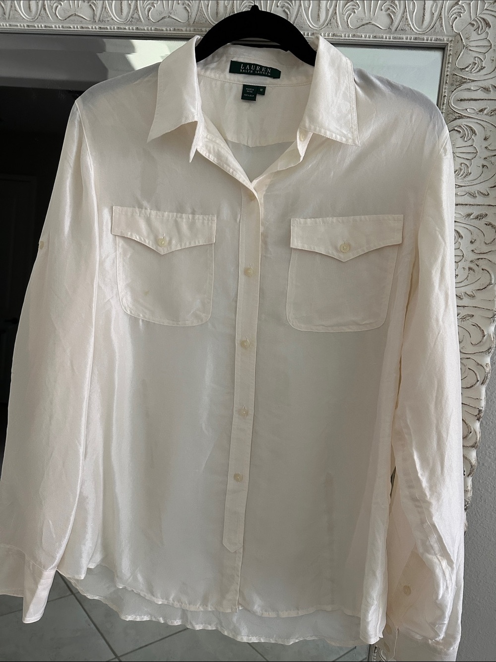 Lauren Ralph Lauren Silk Cream Button Down Shirt